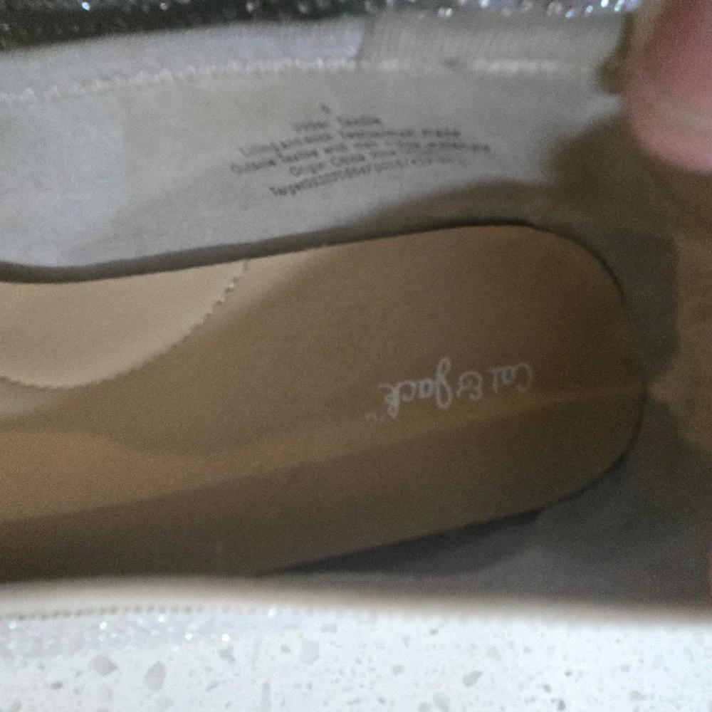 Cat & Jack Girls Silver Rhinestone Ballet Flats Size 5 Dress Shoes Sparkly